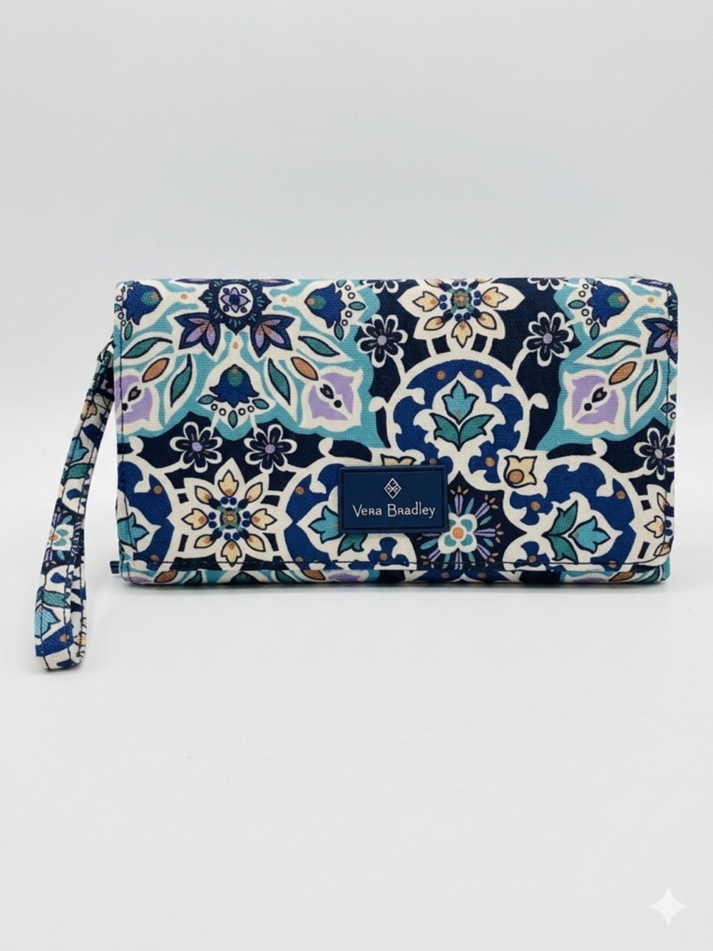 Vera Bradley RFID Wallet/Crossbody Bag Navy, Off White, Aqua Floral - Picture 2 of 10